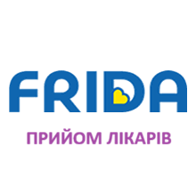 Логотип FRIDA з жовтим серцем в літері D та підписом 